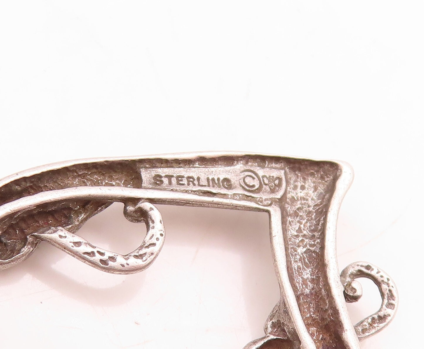925 Sterling Silver Vintage Pendant Dark Tone Cutout Floral Heart  PT23753