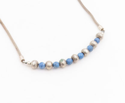 925 Sterling Silver Vintage Necklace Elegant Lapis Lazuli Beaded Choker  NE4771