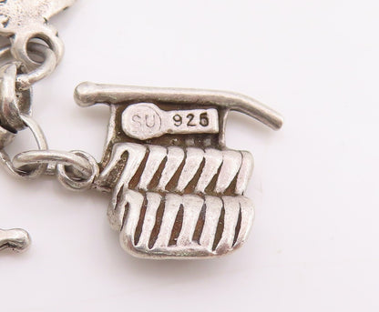 925 Sterling Silver Vintage Pendant Sheriff Badge Hat & US Flag Dangle   PT25178