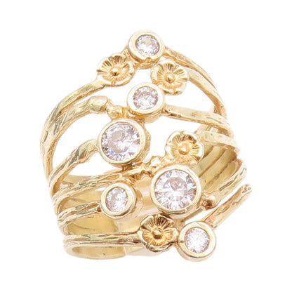 925 Sterling Silver Vintage Ring ISRAEL Gold Plated Brutalist CZ  Sz 8  RG33065