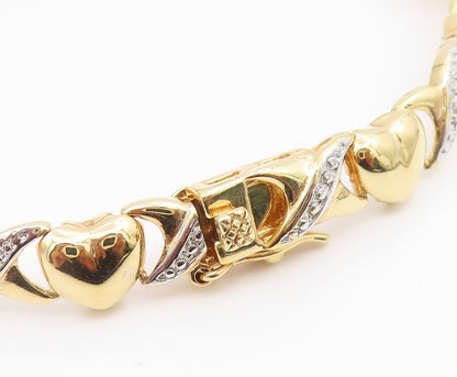 925 Sterling Silver  Genuine Diamonds Love Hearts XO Chain Bracelet  BT7583