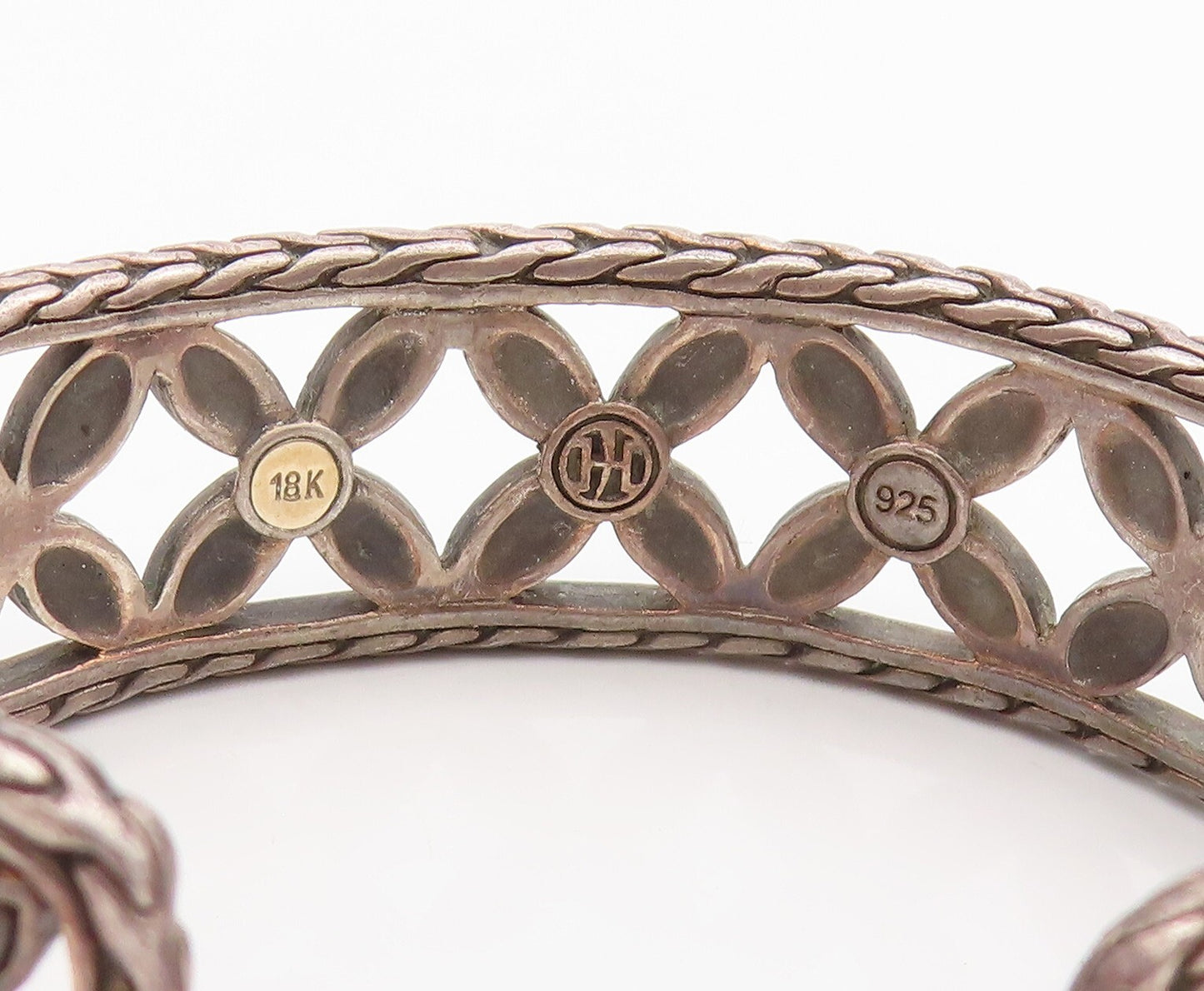 18k Gold 925 Sterling Silver Vintage Bracelet JOHN HARDY Floral Cut Cuff BT10999