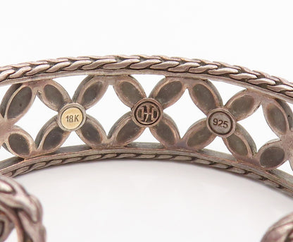 18k Gold 925 Sterling Silver Vintage Bracelet JOHN HARDY Floral Cut Cuff BT10999
