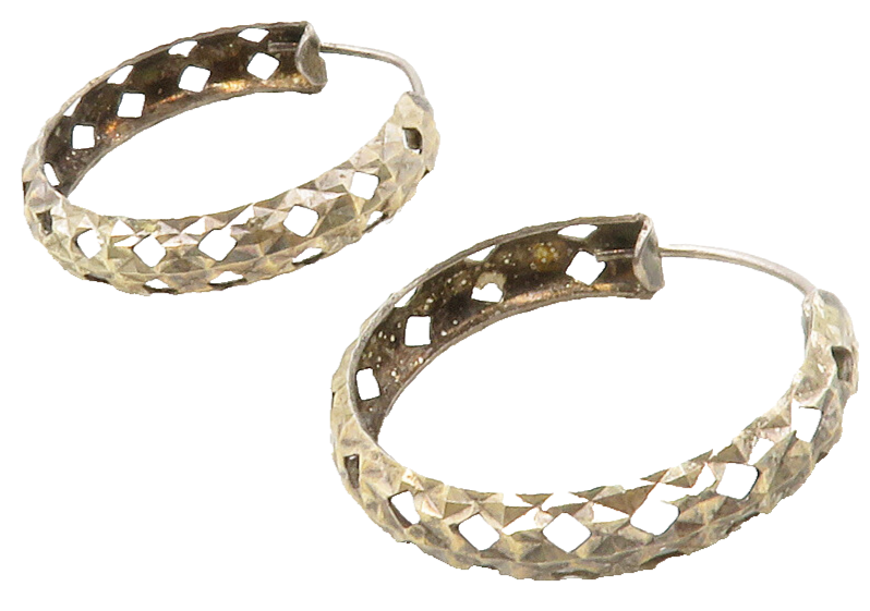 925 Sterling Silver  Vintage Shiny Cutout Design Round Hoop Earrings  EG6741