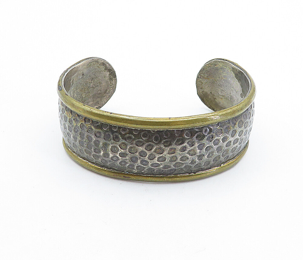 LATON MEXICO 925 Silver  Vintage Two Tone Raised Edge Cuff Bracelet  BT2696