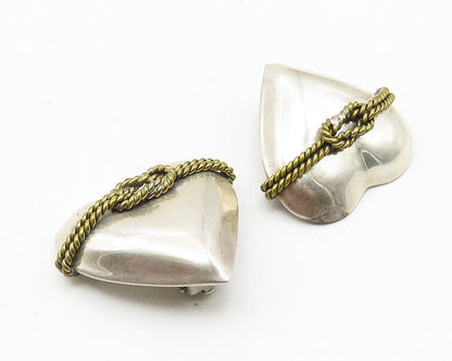 MEXICO 925 Silver  Vintage Rope Twist Love Heart Non Pierce Earrings  EG5644