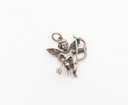 925 Sterling Silver  Vintage Baby Cupid With Bow & Arrow Pendant  PT21641