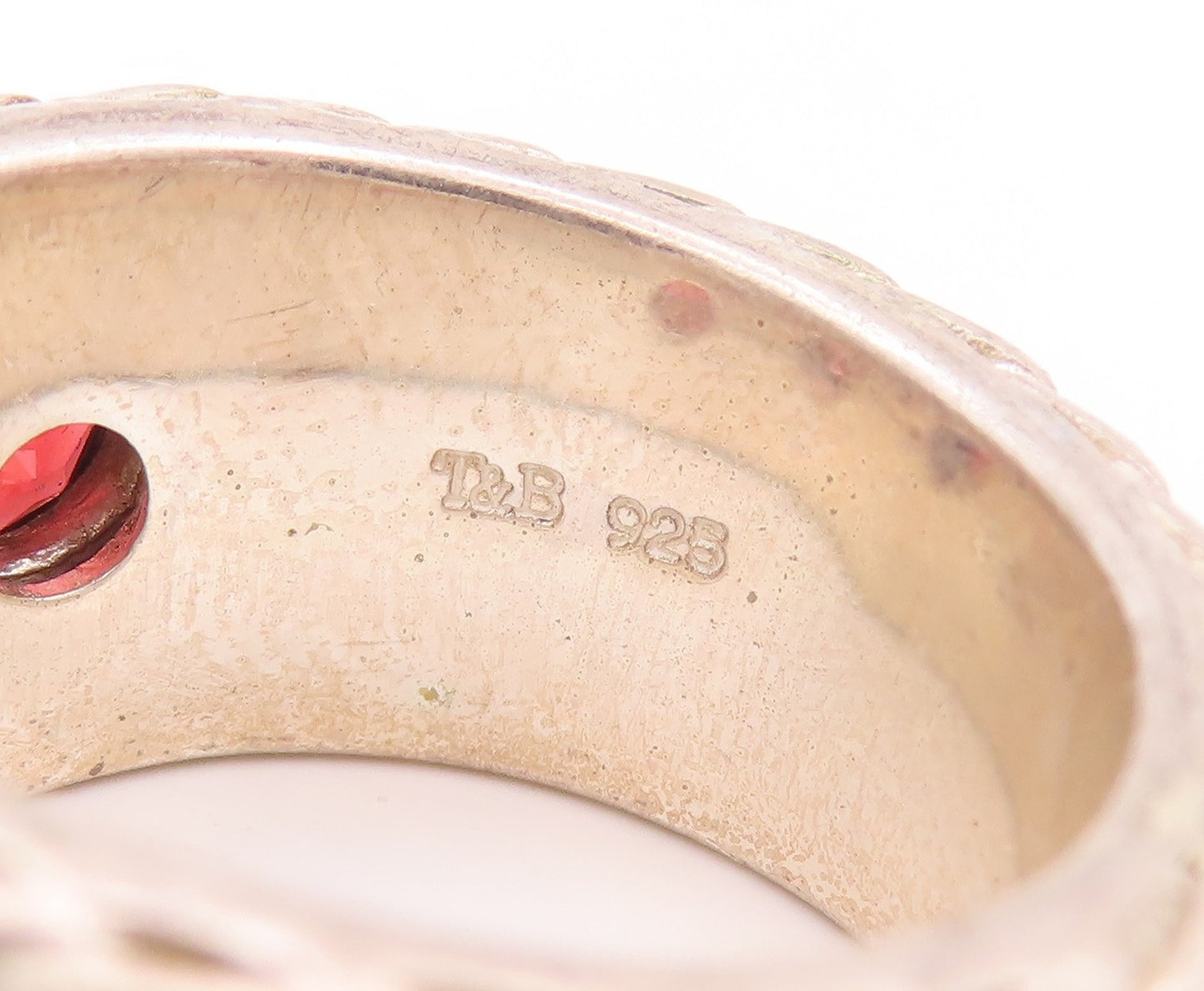 925 Sterling Silver Vintage Ring THISTLE & BEE Hammered Gemstone Sz 8 RG28135