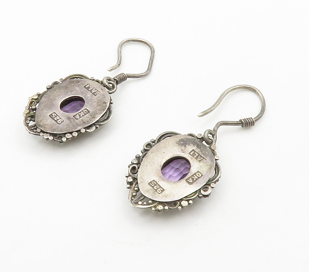 BALI 925 Silver  Vintage Amethyst Dark Tone Butterfly Drop Earrings  EG7650