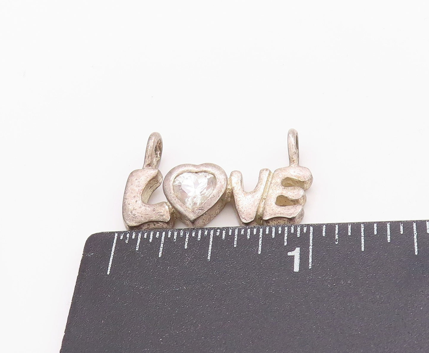 925 Sterling Silver Vintage Pendant Solid Cutout Topaz LOVE  PT24553