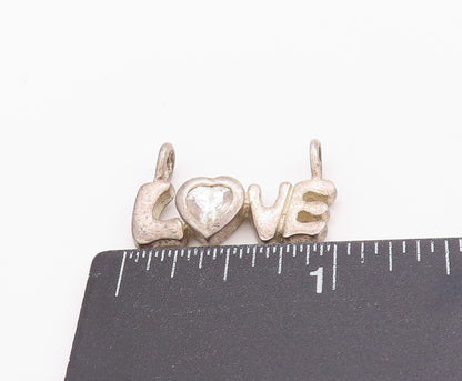 925 Sterling Silver Vintage Pendant Solid Cutout Topaz LOVE  PT24553