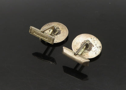 925 Sterling Silver  Vintage Oxidized Round Modernist Cufflinks  TR3137