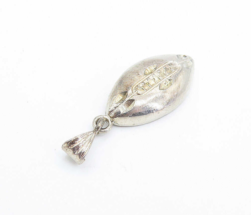 925 Sterling Silver  Vintage Dark Tone Diamond Cut Football Pendant  PT5442