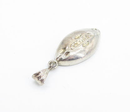925 Sterling Silver  Vintage Dark Tone Diamond Cut Football Pendant  PT5442