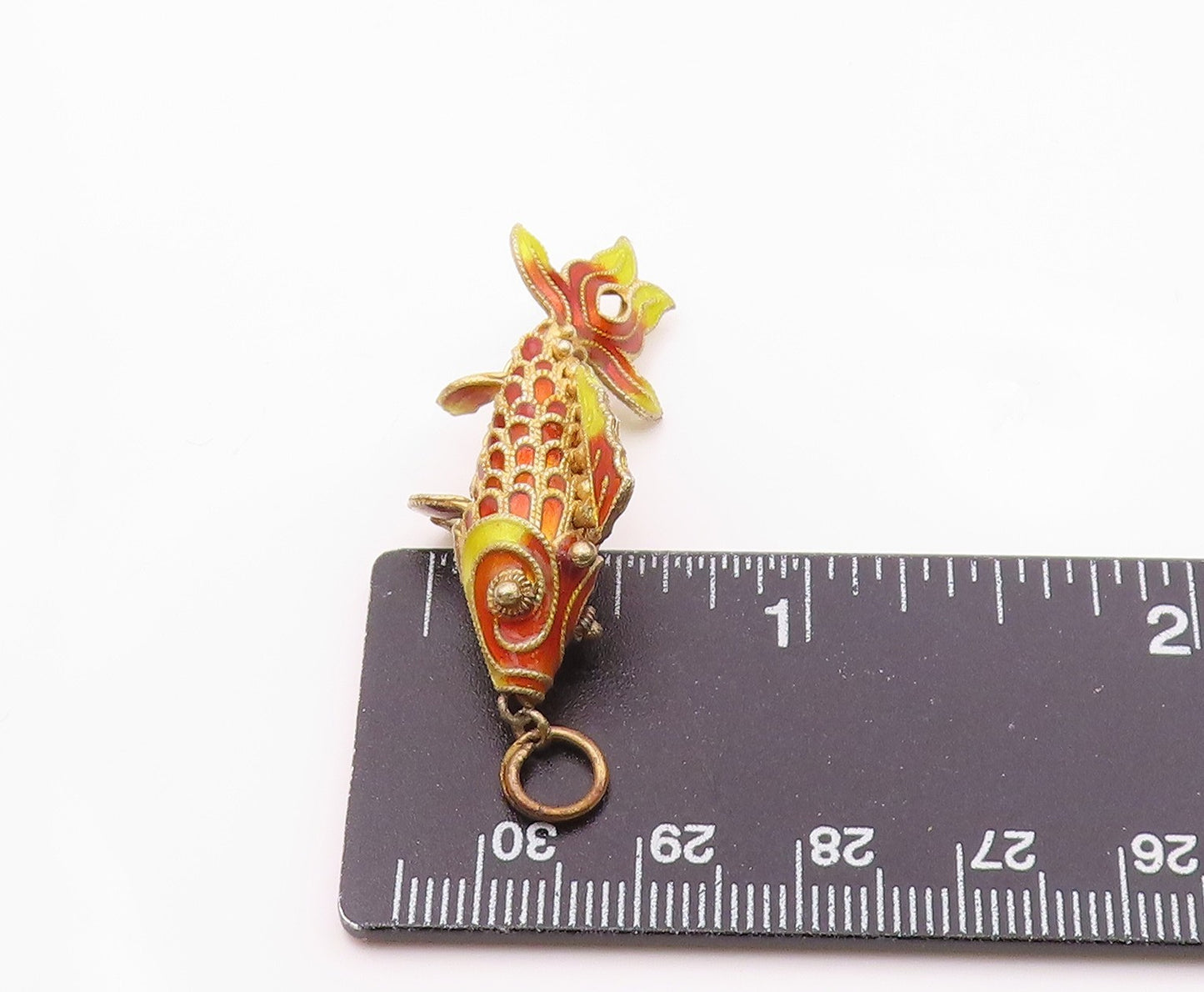 925 Sterling Silver  Vintage Enamel Hollow Koi Fish Motif Pendant  PT18440