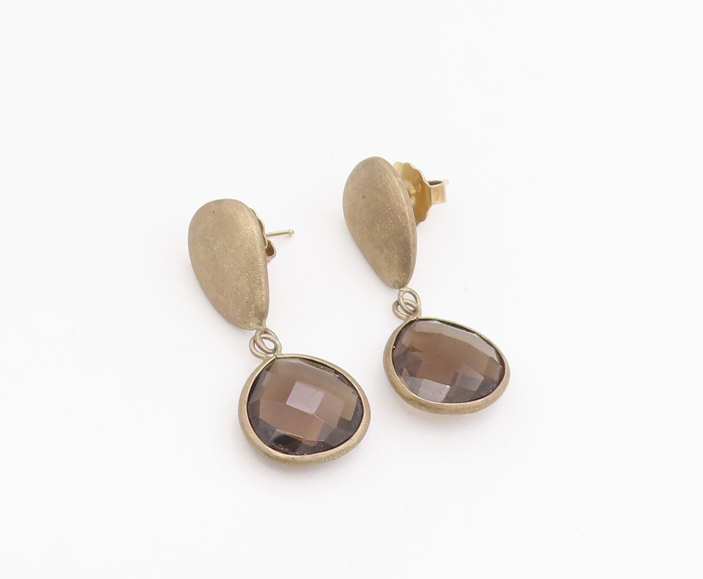 925 Sterling Silver Vintage Earrings Faceted Smoky Quartz Elegant Drops  EG13917