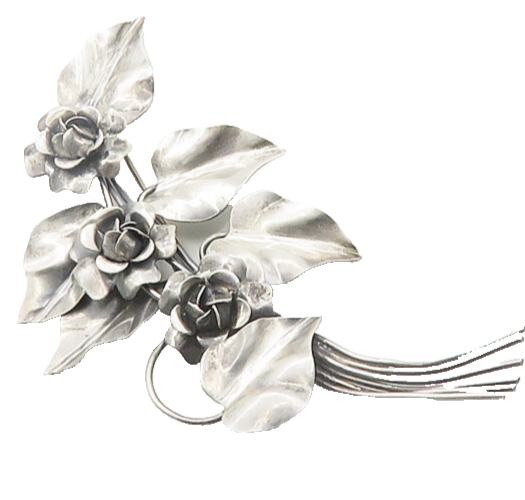 925 Sterling Silver  Vintage Sculpted Flower Bunch Smooth Brooch Pin  BP7455