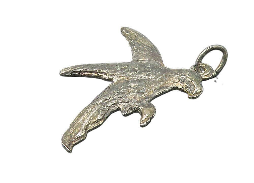 925 Sterling Silver  Vintage Dark Tone Flying Bird Motif Drop Pendant  PT9373