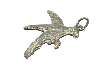 925 Sterling Silver  Vintage Dark Tone Flying Bird Motif Drop Pendant  PT9373