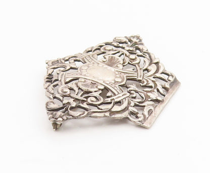 925 Sterling Silver Vintage Brooch Antique Floral Open Scrollwork Pin  BP12114