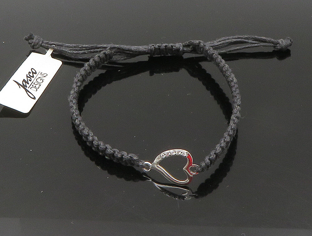 925 Silver  Cubic Zirconia Love Heart Adjustable Friendship Bracelet  BT1019