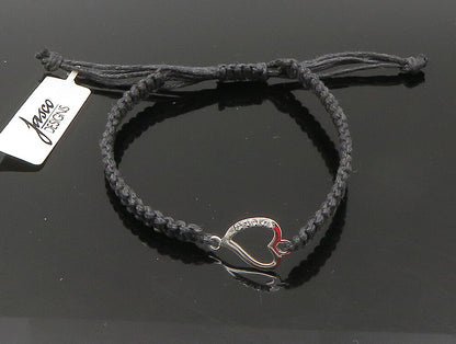 925 Silver  Cubic Zirconia Love Heart Adjustable Friendship Bracelet  BT1019