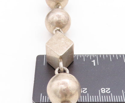 MEXICO 925 Silver  Vintage Dark Tone Smooth Beaded Chain Necklace  NE2290