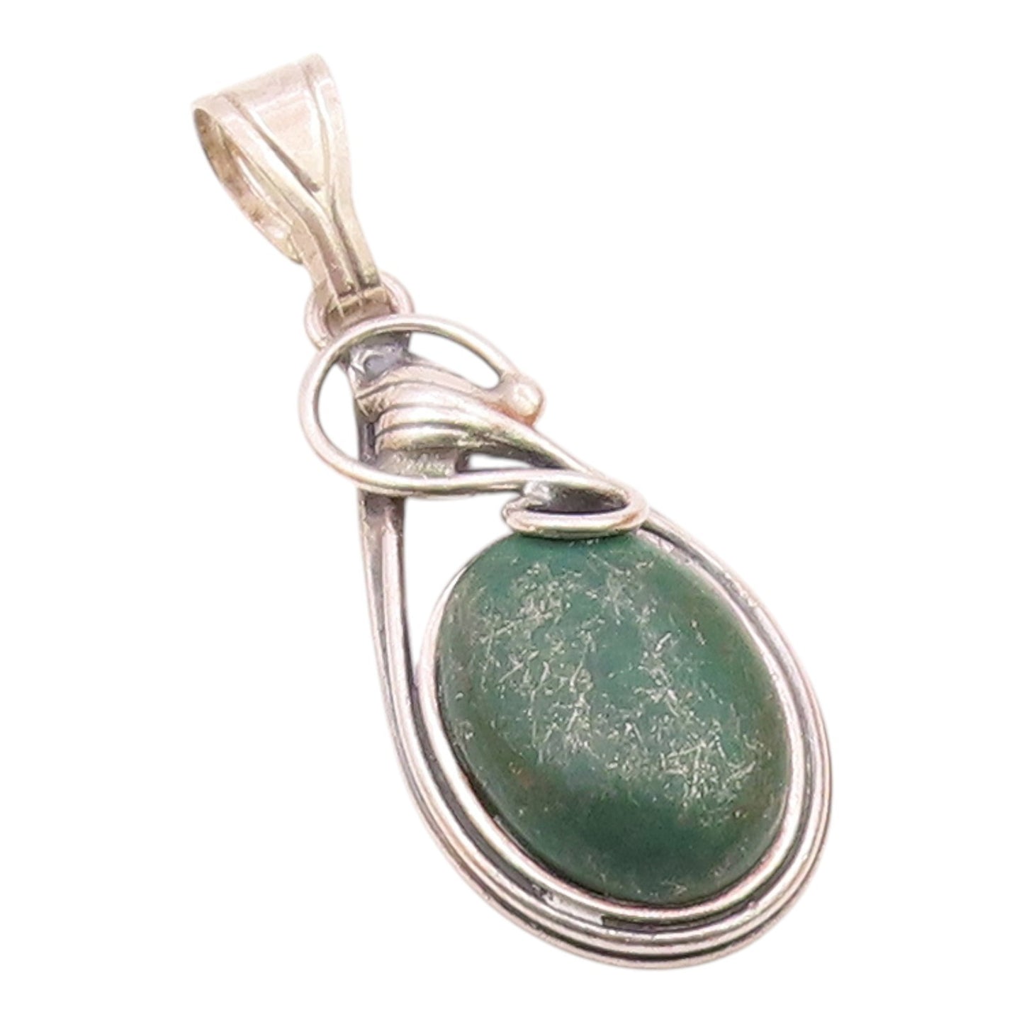 925 Sterling Silver Vintage Cabochon Cut Chrysocolla Swirl Pendant PT20105