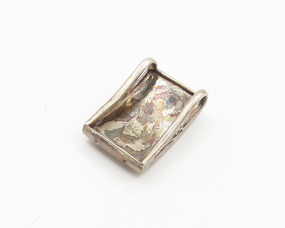 925 Sterling Silver   Vintage Mother Of Pearl Brick Layer Pendant  PT14627