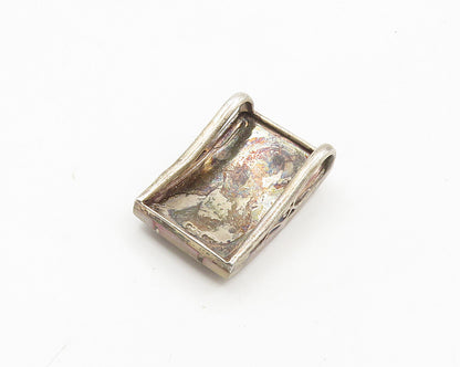 925 Sterling Silver   Vintage Mother Of Pearl Brick Layer Pendant  PT14627