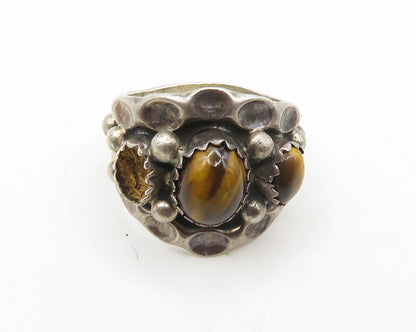 NAVAJO 925 Sterling Silver  Vintage Cabochon Cut Tiger's Eye Ring Sz 5  RG19851