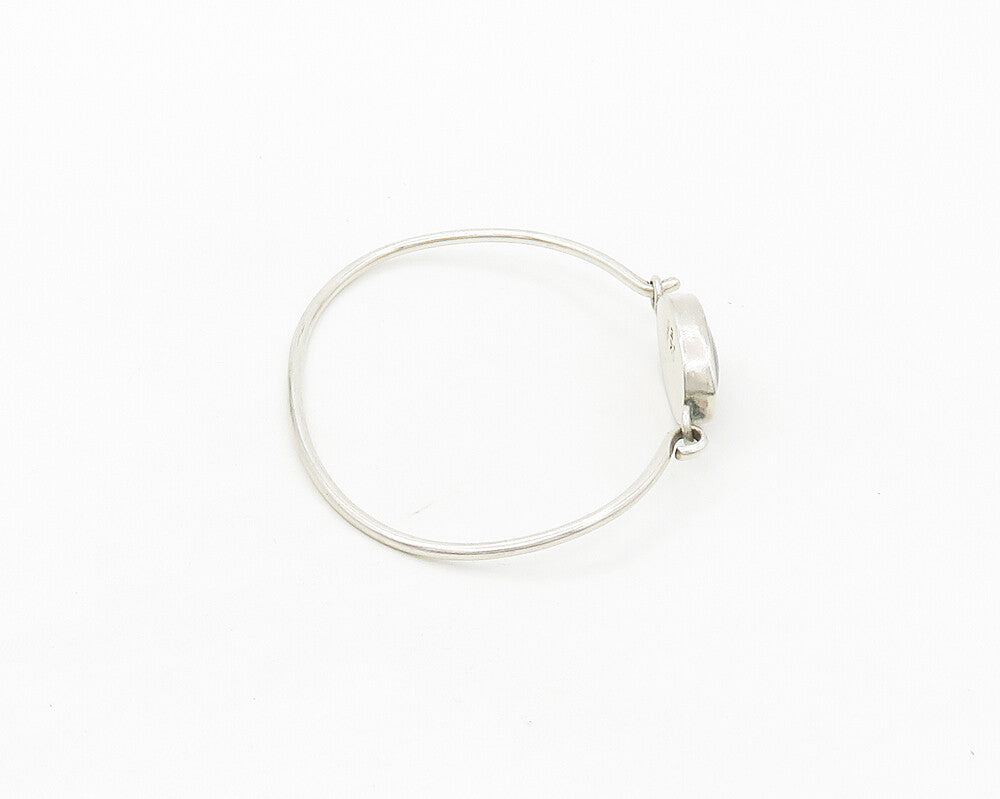 MEXICO 925 Silver  Vintage Cabochon Cut Hematite Hook Bangle Bracelet  BT6878