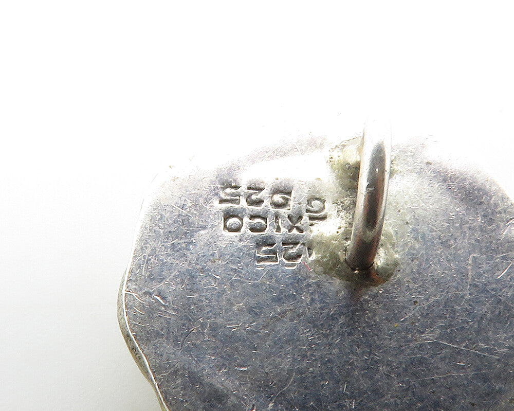 MEXICO 925 Sterling Silver  Vintage Two Tone Floral Dome Pendant  PT11533