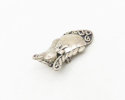 925 Sterling Silver  Vintage Shiny Angel With Ribbon Bow Brooch Pin  BP7214