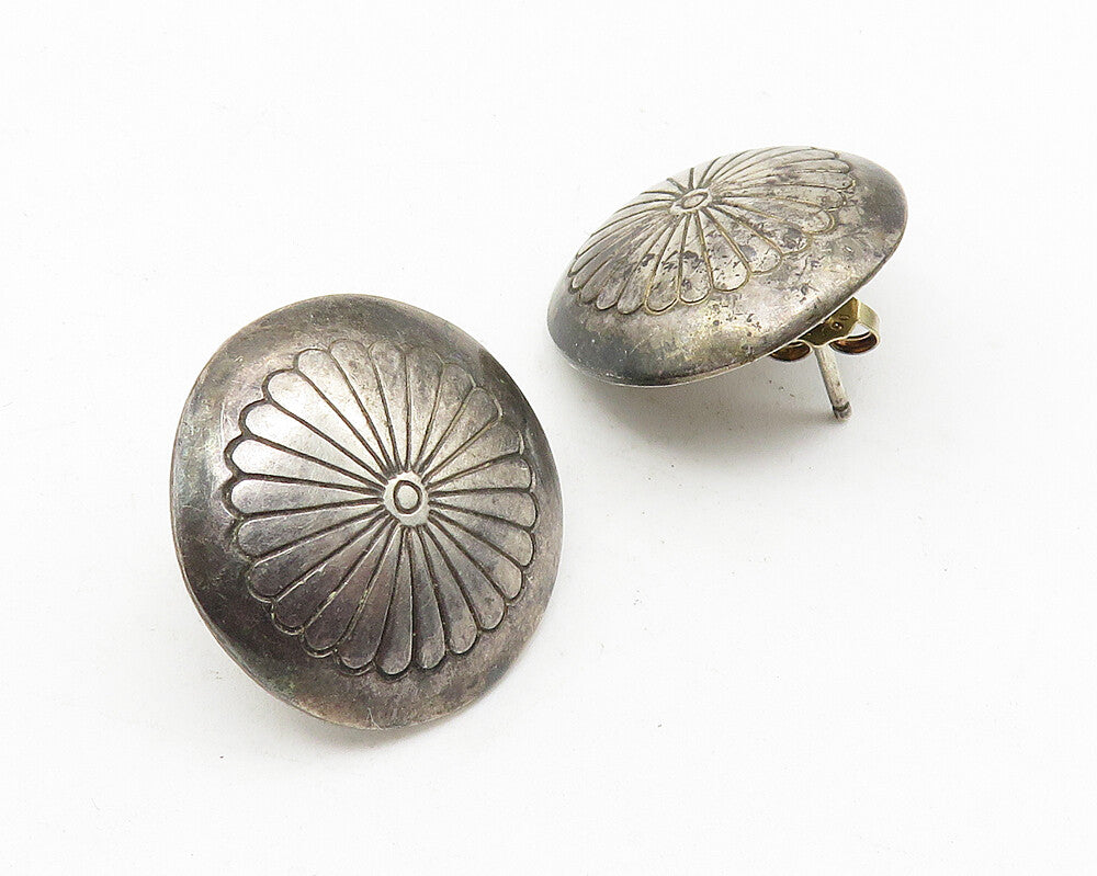 SOUTHWESTERN 925 Sterling Silver Vintage Floral Dome Drop Earrings EG5657