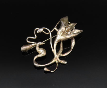 925 Sterling Silver  Vintage Modernist Flower Cutout Brooch Pin  BP9904
