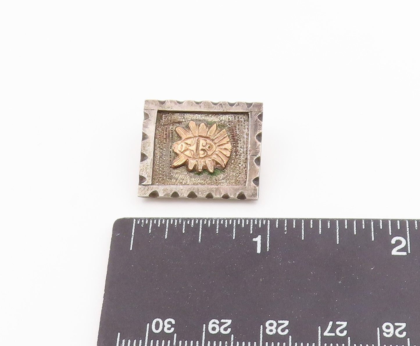 925 Silver & 18K GOLD  Vintage Two Tone Face Mask Square Brooch Pin  BP5230