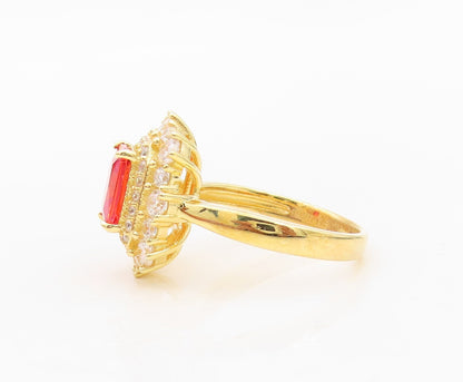 925 Sterling Silver Vintage Ring Gold Plated Red Beaded White CZ  Sz 7  RG30165