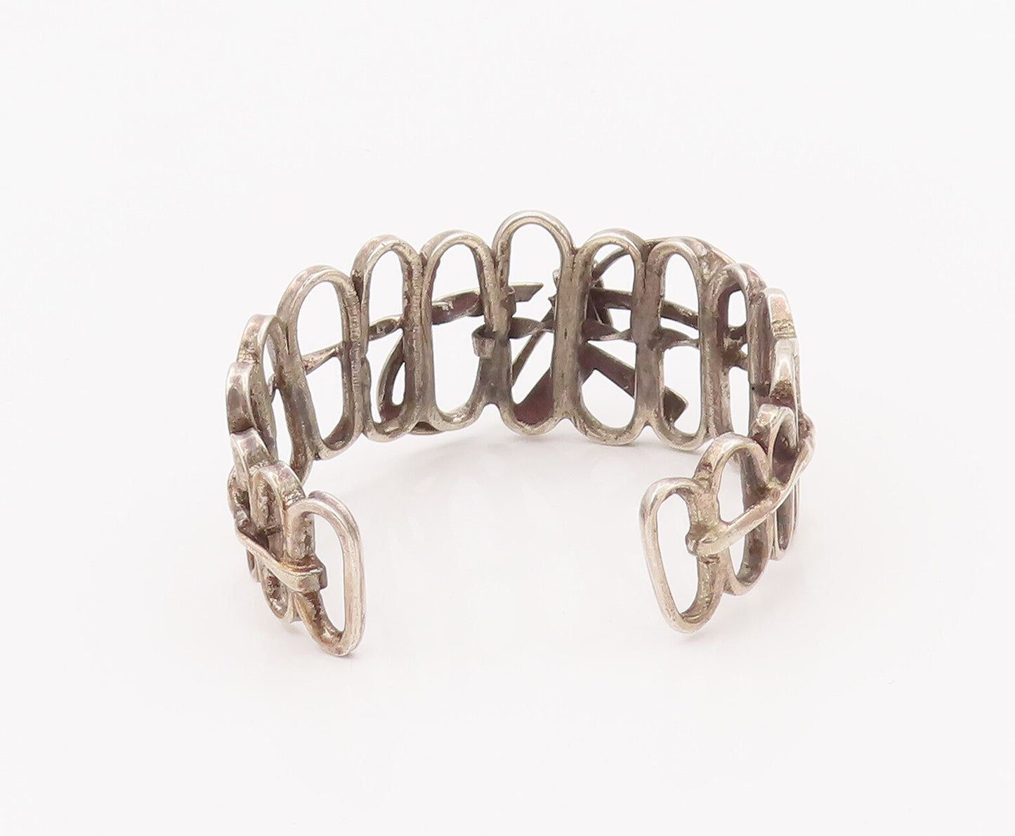 925 Sterling Silver Vintage Bracelet Solid Cutout Oval Ribboned Fence  BT10448