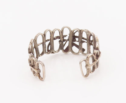 925 Sterling Silver Vintage Bracelet Solid Cutout Oval Ribboned Fence  BT10448