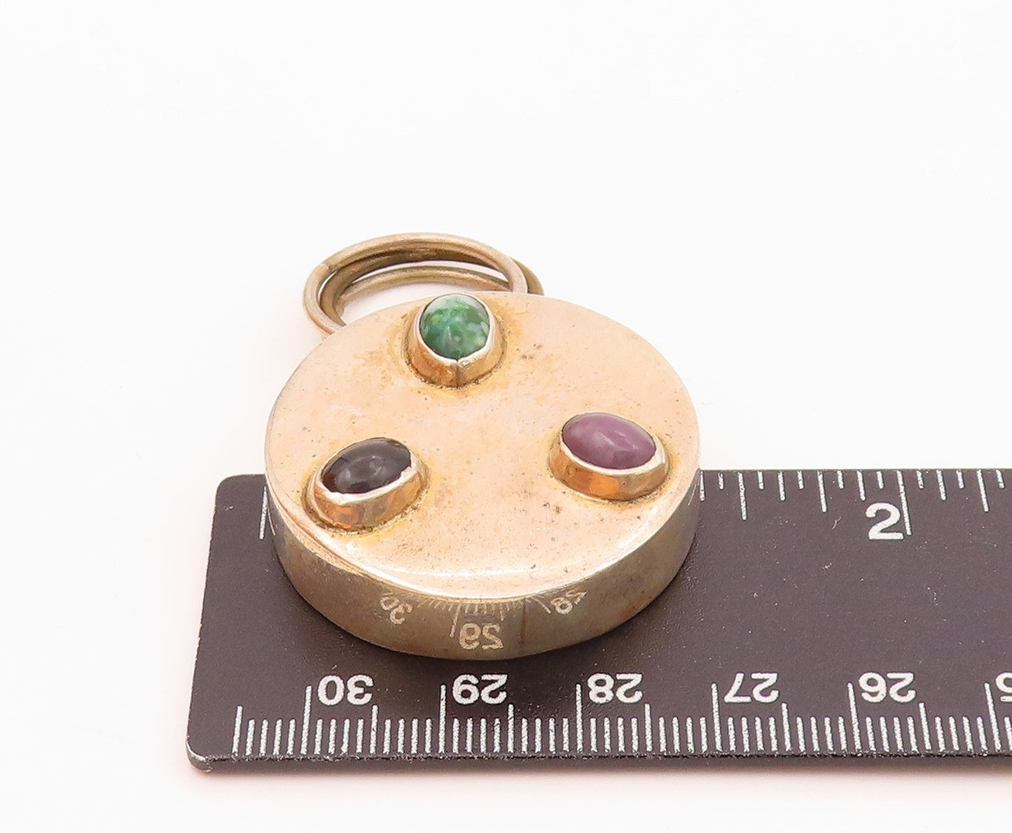 MEXICO 925 Silver  Vintage Black Onyx Sugilite & Jasper Round Pendant  PT18574