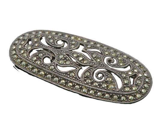 JUDITH JACK 925 Sterling Silver  Vintage Marcasite Swirl Brooch Pin  BP5877