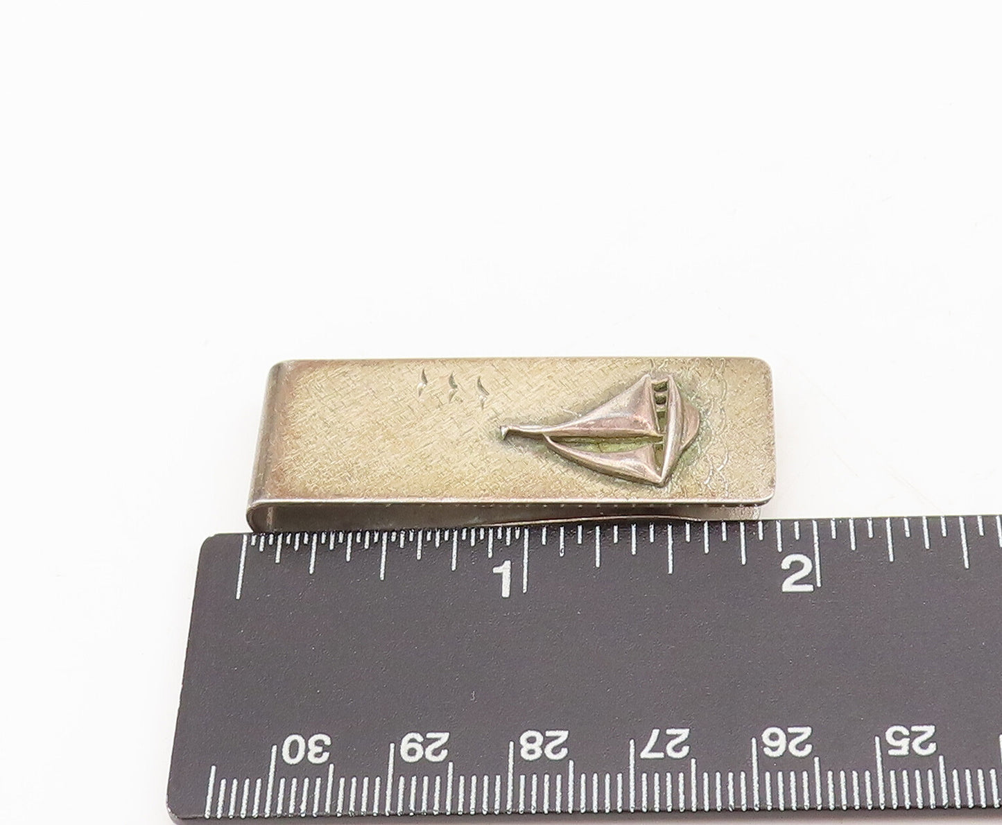 B.A.B 925 Silver  Vintage Minimalist Carved Sailing Ship Tie Clip  TR3666
