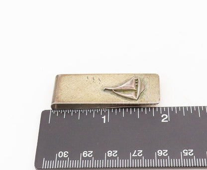 B.A.B 925 Silver  Vintage Minimalist Carved Sailing Ship Tie Clip  TR3666