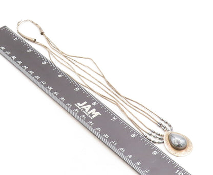 NAVAJO 925 Sterling Silver  Vintage Tear Drop Hematite Chain Necklace  NE1618