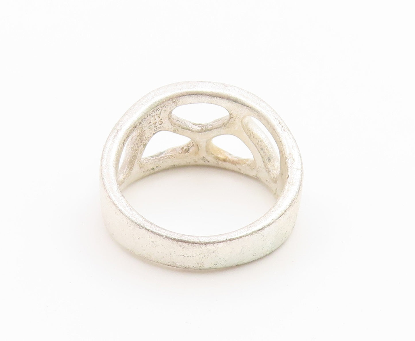 925 Sterling Silver Vintage Ring Chunky Geometric Cutout Band  Sz 7.5  RG36775