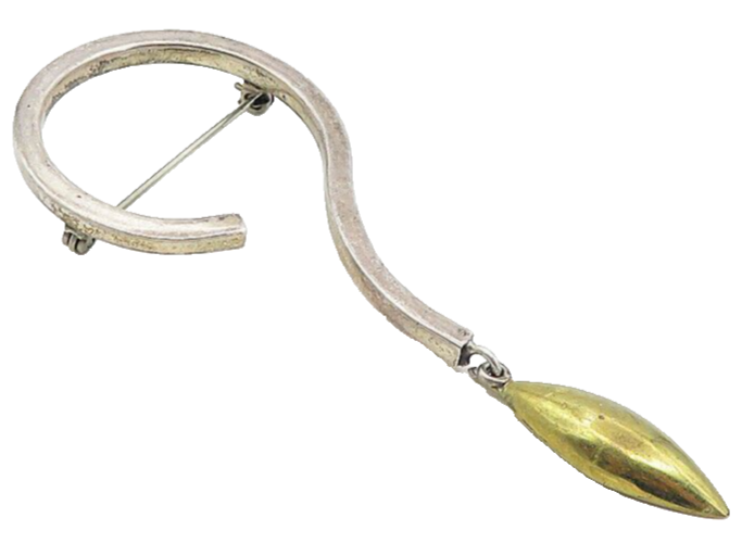 MEXICO 925 Sterling Silver  Vintage 2 Tone Modernist Dangle Brooch Pin  BP3163