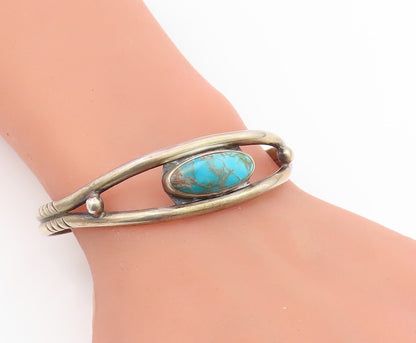 NAVAJO 925 Sterling Silver Vintage Split Band Oval Turquoise Bracelet  BT10028