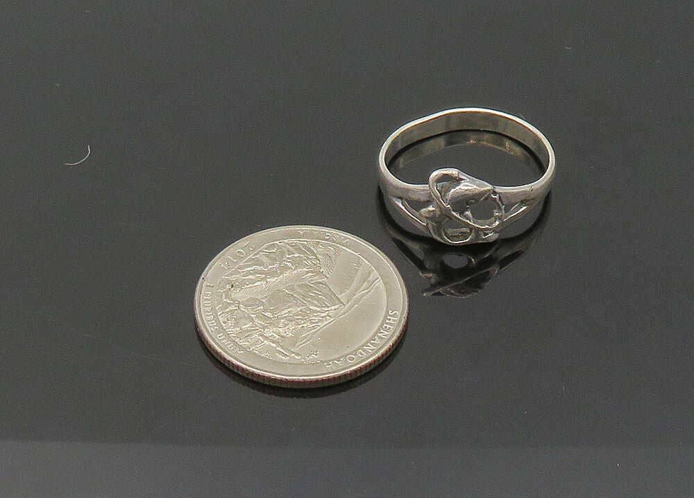 925 Sterling Silver  Vintage Shiny Dolphin & Hoop Band Ring Sz 8  RG21420