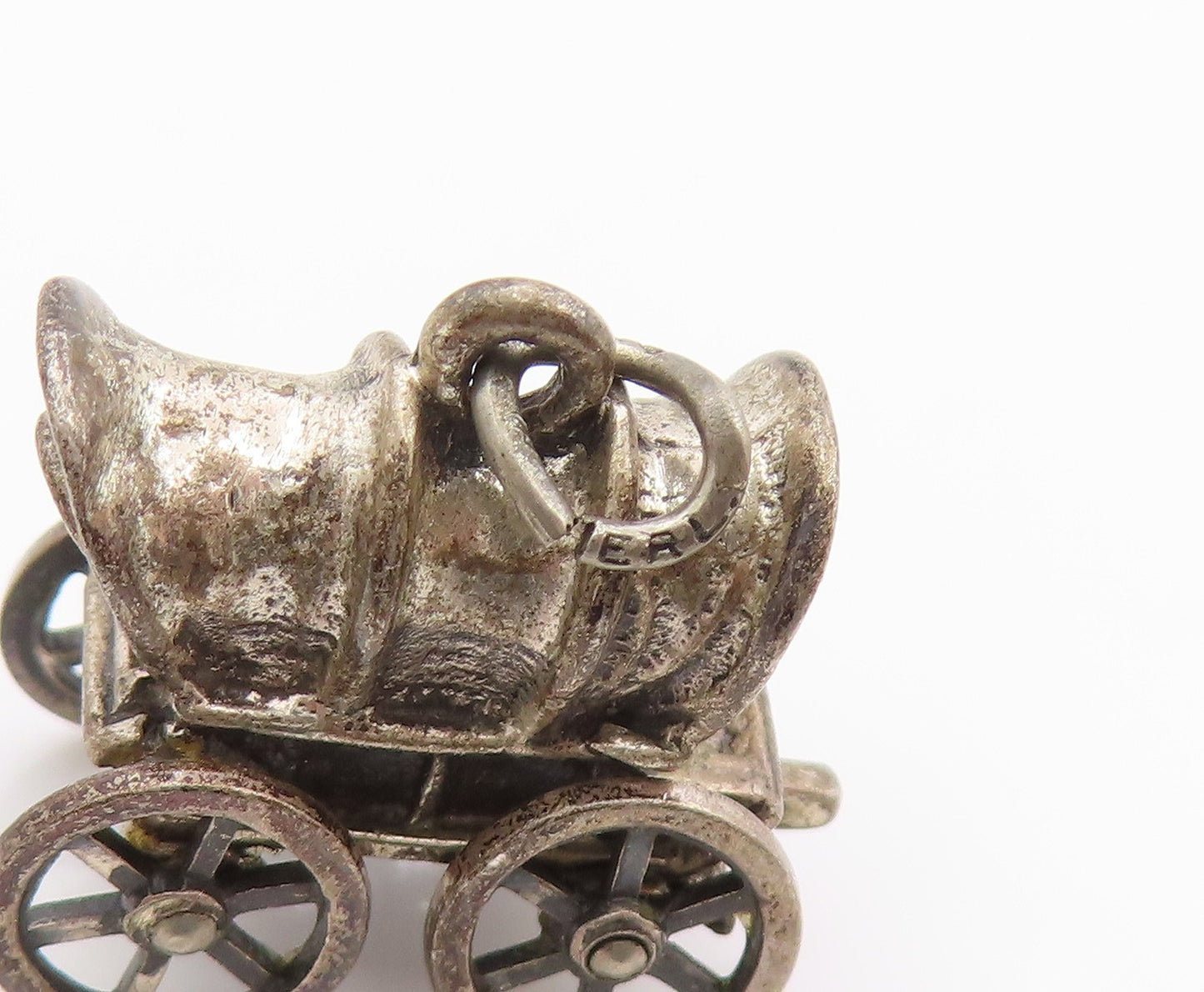 925 Sterling Silver Vintage Pendant Miniature Covered Wagon Charm MOVES  PT26263